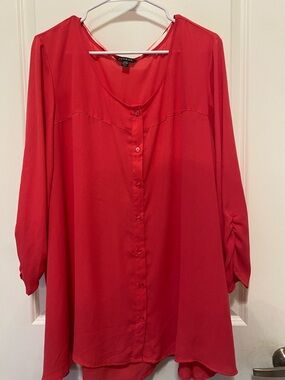 George Women's Bright Red Button-Down Tunic Blouse